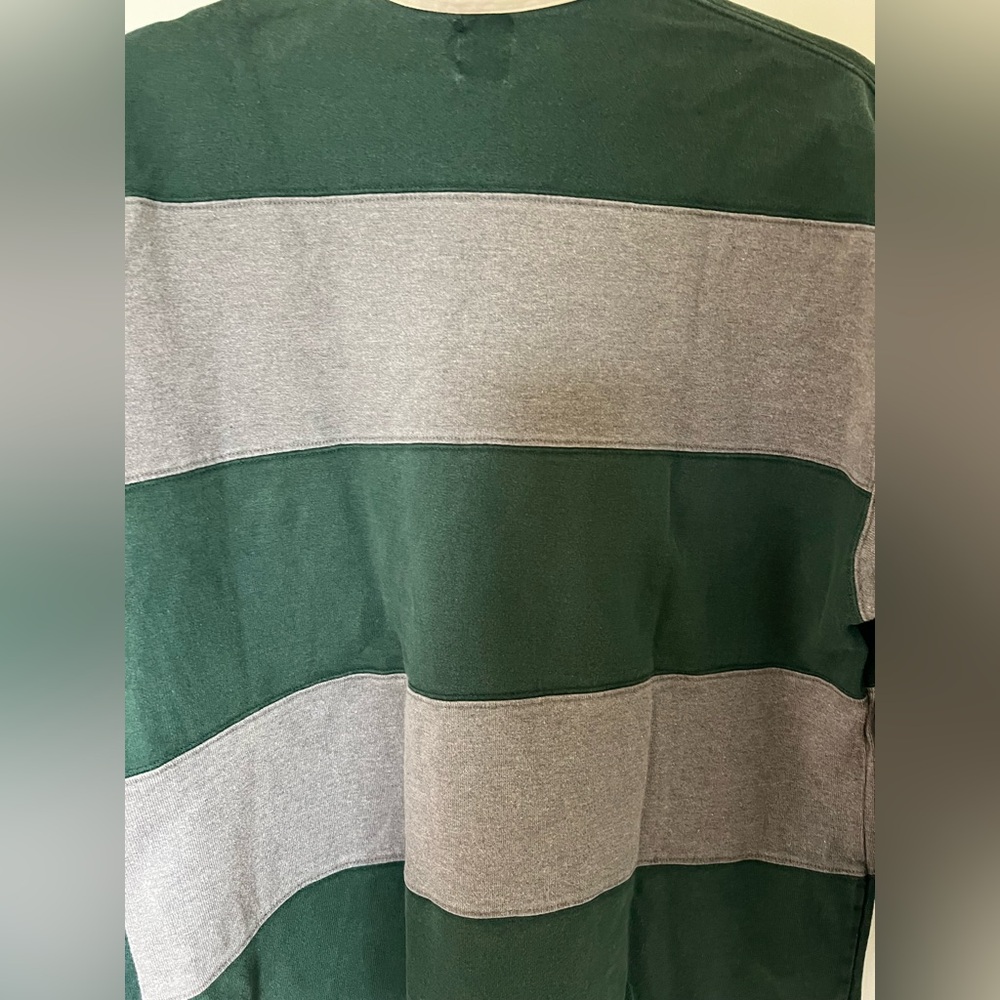 Vintage GAP Men’s Green Gray Striped Rugby Shirt Cream Collar Medium 100% Cotton - Picture 3 of 12